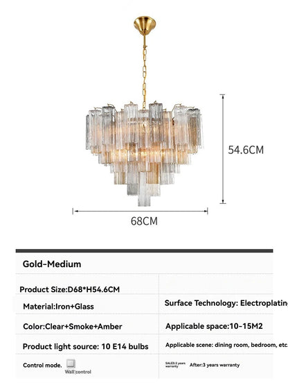 Round Murano Glass Ceiling Chandelier For Dining Living Room Bedroom Foyer Amber Glass Crystal Tube Hanging Chandelier Lights