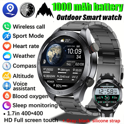 2026 new business men's smart watch 1000 mAh battery with compass altitude pressure IPX8 waterproof call sports health watch