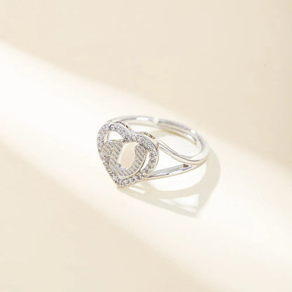 White Zircon 26 Letters A-Z Love Heart Open Adjustable Rings For Women Gold Silver Color Wedding Band Jewelry Mother's Day Gifts