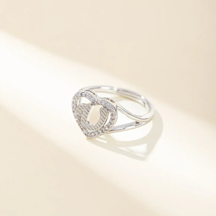 White Zircon 26 Letters A-Z Love Heart Open Adjustable Rings For Women Gold Silver Color Wedding Band Jewelry Mother's Day Gifts