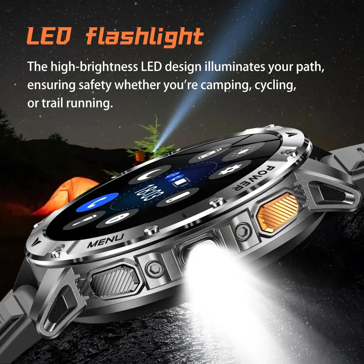 TANK Ultra Outdoor Smartwatch 1400mAh Battery Military Watches Waterproof Two-color Tactical LED Flashlight Men Sports Bracelet