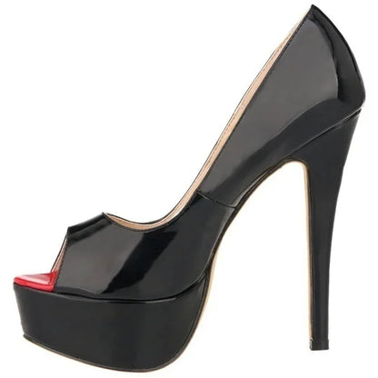 Women Pumps Sexy Platform Peep Toe 14cm Extremely High Heels Woman  Patent Leather Nighclub Red Wedding Shoes Gradient Stiletto