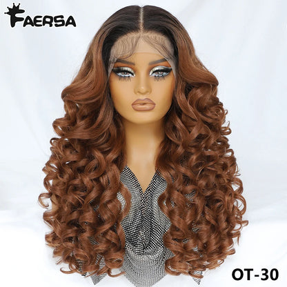 Latisha 13X6 HD 13X5X1 Synthetic Lace Front Wigs Curly Pre Plucked Lace Frontal Wig with Bangs for Women Highlight with Babyhair