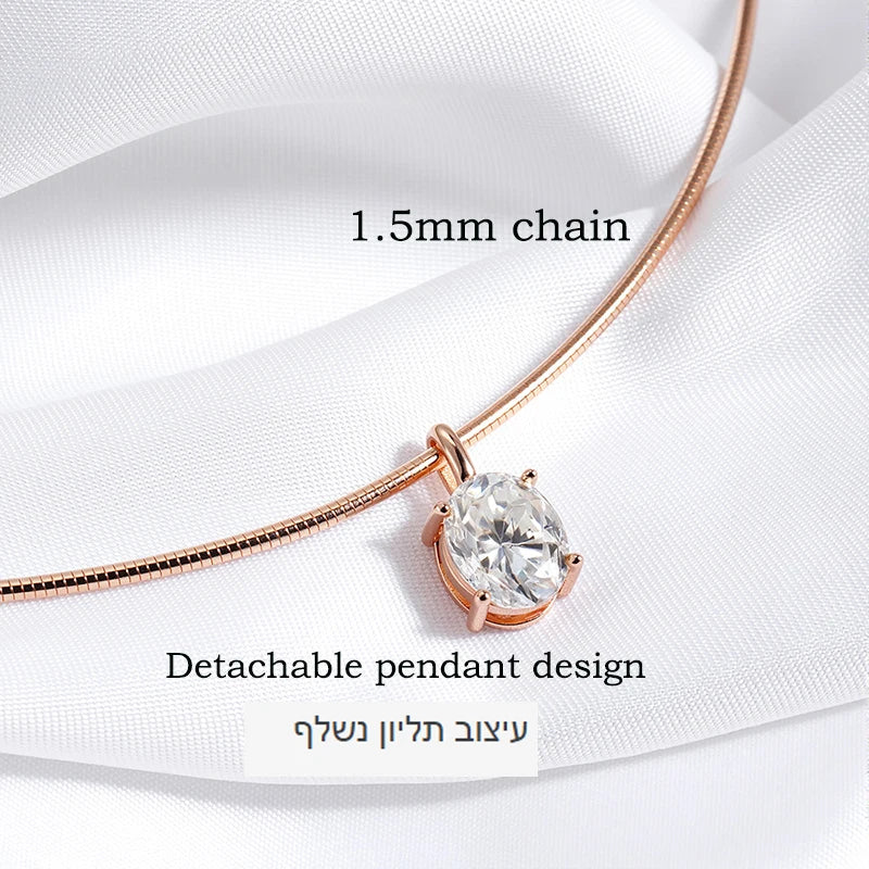 Smyoue 3/4/5CT Oval Cut Moissanite Pendant Necklace for Women Men Lab Diamond Classic Solitaire Chain Real 925 Sterling Silver