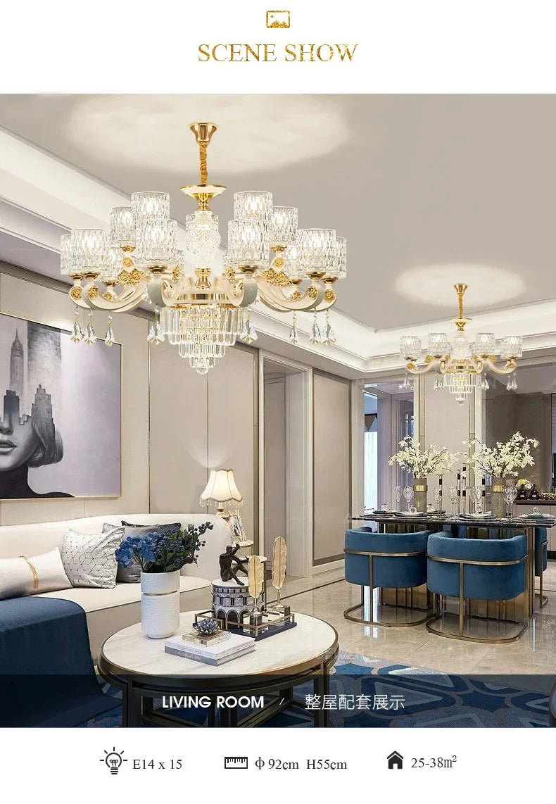 European Luxury Crystal Chandeliers LED Lights For Hotel Villa Lobby Living Dining Room French Romantic Home Decor Hanging Lamps