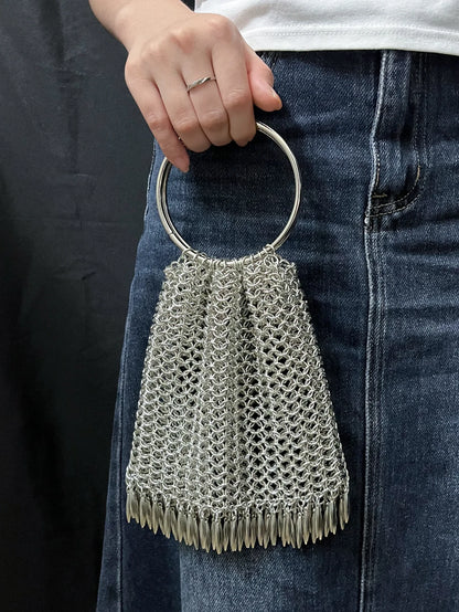 Metallic Hauberk Shoulder Bag Woven Ring Tote Chain Mail Designer Purses and Handbags Handmade Hollow Crossbody Bags for Women