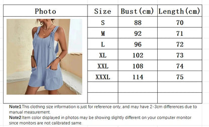 Women's Casual Summer Short Rompers Loose Overall Solid Sleeveless Lace up Wide Leg Pant Tie Knot Strap Jumpsuits with Pockets