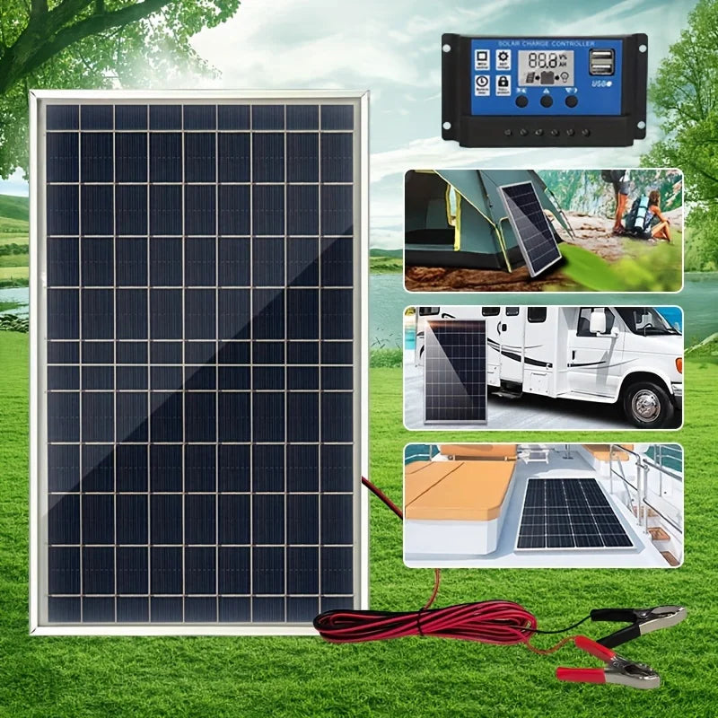 Portable Solar Panel Kit with 100A Controller DC 12V-18V-24V USB 5V Charger for RVs Boats Camping Hiking Phones Solar Powered