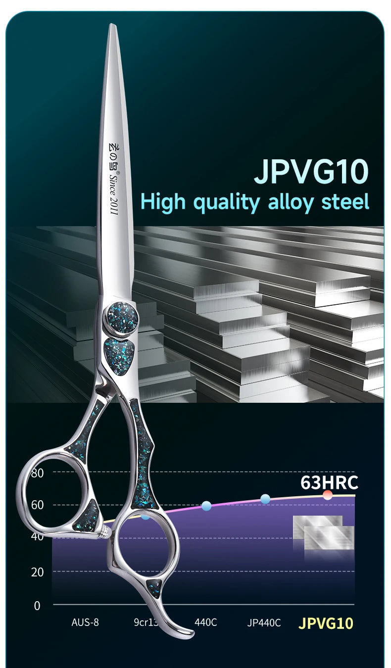 Fenice King Series 7/7.5Inch VG10 Shell Bearing Screws Dog Trimming Grooming Straight Curved Thinner Chunker Pet Scissors Tools