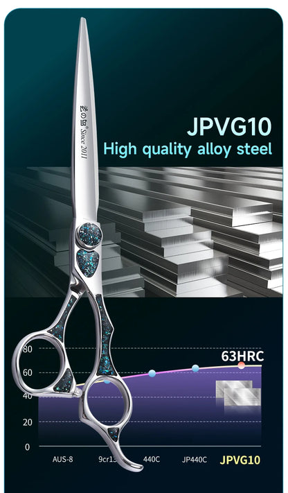 Fenice King Series 7/7.5Inch VG10 Shell Bearing Screws Dog Trimming Grooming Straight Curved Thinner Chunker Pet Scissors Tools
