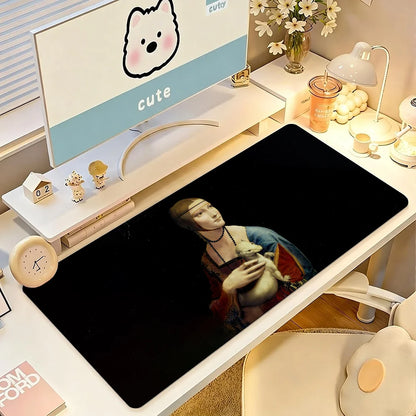 L.da Vinci Acrylic Paint Mouse Pad Large Non-Slip Waterproof Mat Stitched Edge Keyboard Pad for Gaming Daily Office