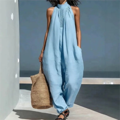 Women's 2026 Summer New Sleeveless Jumpsuit Casual Loose Wide Leg Pants Vacation Style Pockets Casual Jumpsuits Women Clothing