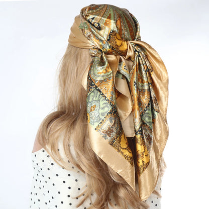 New 90*90cm Retro Brand Women Silk Scarf Bandanna Fashion Bohemian Pattern Square Hijab Lady Wrap Headband Foulard Muffler