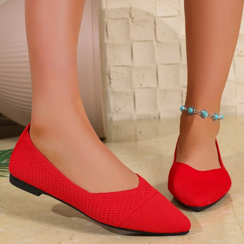Summer Fashion Solid Color Low-Top Shoes Luxury Round Toe Women's Knit Slip-on Outdoor Walking Shopping Women's Flat Shoes 36-43