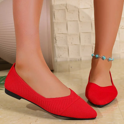 Summer Fashion Solid Color Low-Top Shoes Luxury Round Toe Women's Knit Slip-on Outdoor Walking Shopping Women's Flat Shoes 36-43
