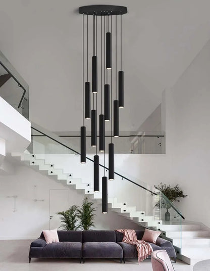 Modern LED Staircase Ceiling Chandelier Black Nordic Simple Indoor Lighting Fixture New Creative Design Island Long Hanging Lamp