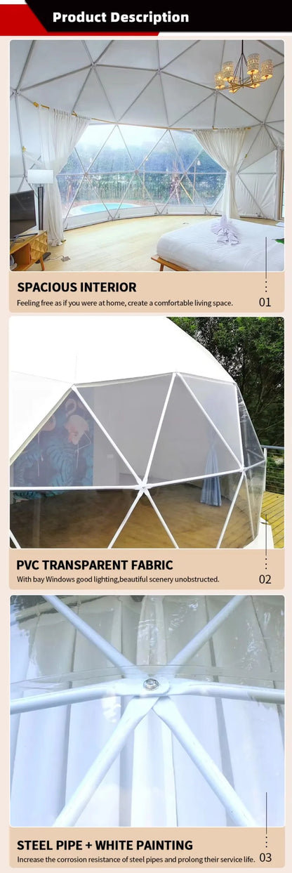 Waterproof Clear PVC Geodesic Dome Bubble Tent, Large Space OEM ODM Available for Resort Hotel Business Outdoor Camping
