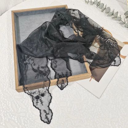 Lace Embroidered Silk Scarf Women's Long Neck Versatile Triangle Decorative Headscarf Korean Version Literary Yarn Shawl