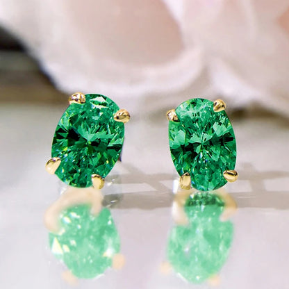 Huitan Simple Stud Earrings with Oval CZ for Lady Daily Wear Ear Accessories Teens Low-key Women's Earrings Statement Jewelry