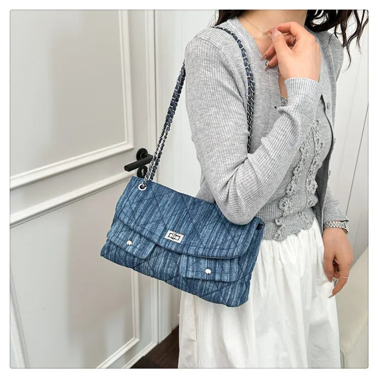 Korean Brand Shoulder Bag 2026 New Denim Side Bags for Women Ladies Crossbody Solid Fashion Chain Designer Daily Commuter City