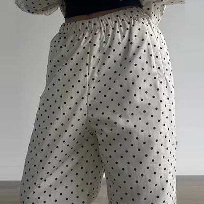 Polka Dots Hooded Cotton Coats Trousers Set 2026 Winter Loose Zippers Drawstring Jacket Elastic Waist Pants Women's Warm Outfits