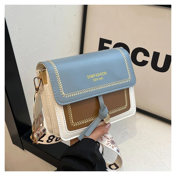 Fashionable Bag for Women, Versatile New Crossbody Bag, Contrasting Color Shoulder Bags, Small Square Bag, Wide Shoulder Strap