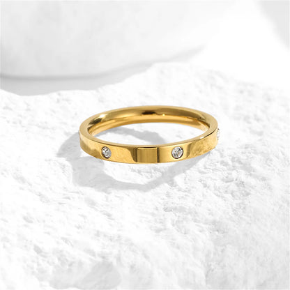 Women's Gold Ring 2mm Thin Silver Color Titanium Stainless Steel Crystal Wedding Rings for Woman Girl Elegant Jewelry Anello