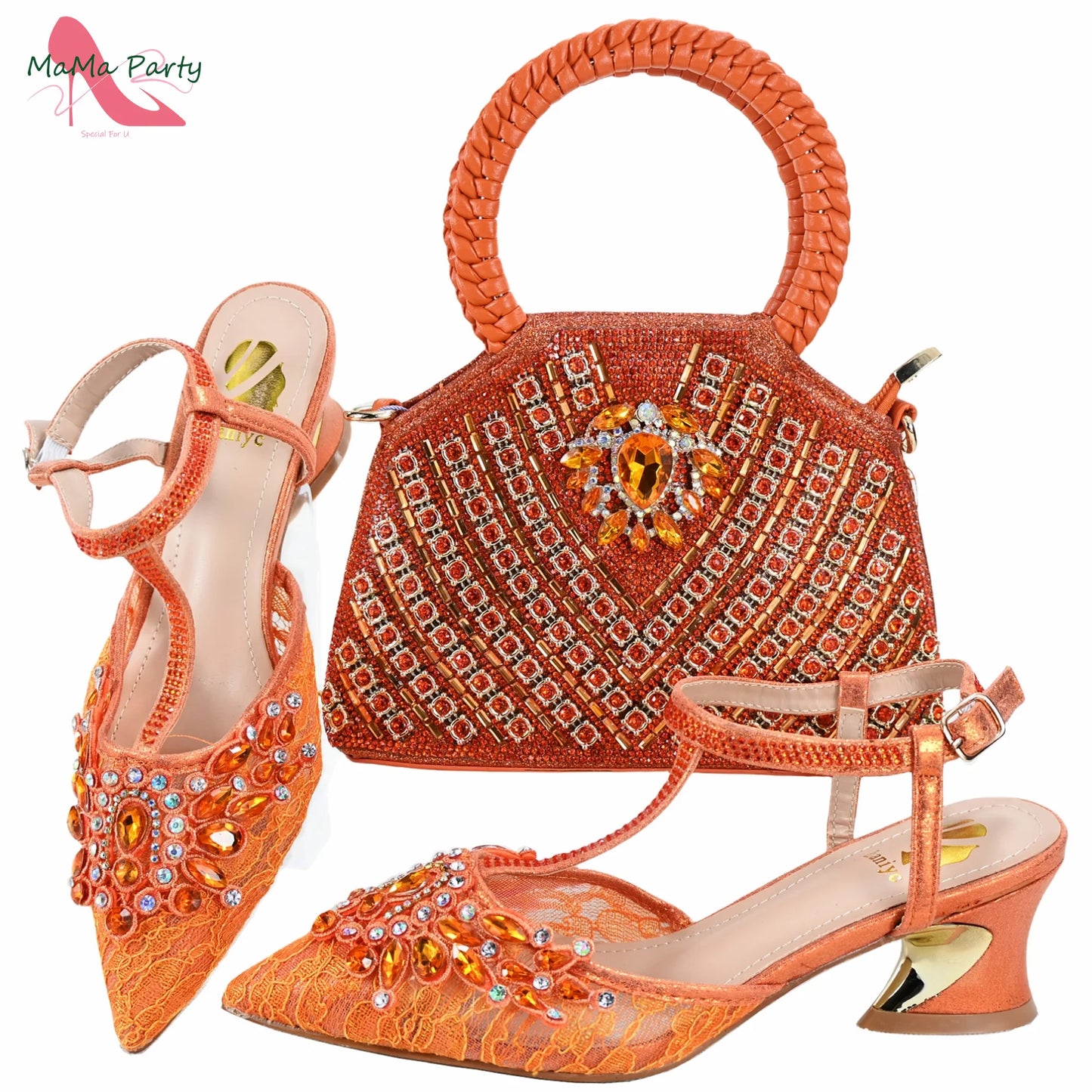 Purple Color New Arrivals Italian Design Nigerian Women Shoes and Bag Set Pointed Toe Slipper with Shinning Crystal for Party