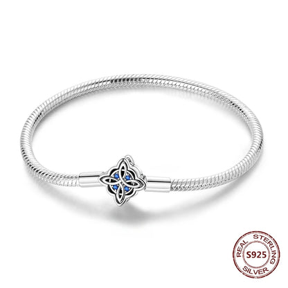 Silver 925 Bracelet Original Bracelets Colorful Zircon Heart Flower Cat Snake Chain For DIY Charms 17-20CM Luxury Jewelry Gifts