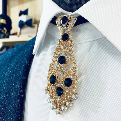 Diamond Tie Man Nacklace Personality Crystal Neckties Wedding Gentleman Metal Diamond Tie Clip Luxury Men Collar Accessories