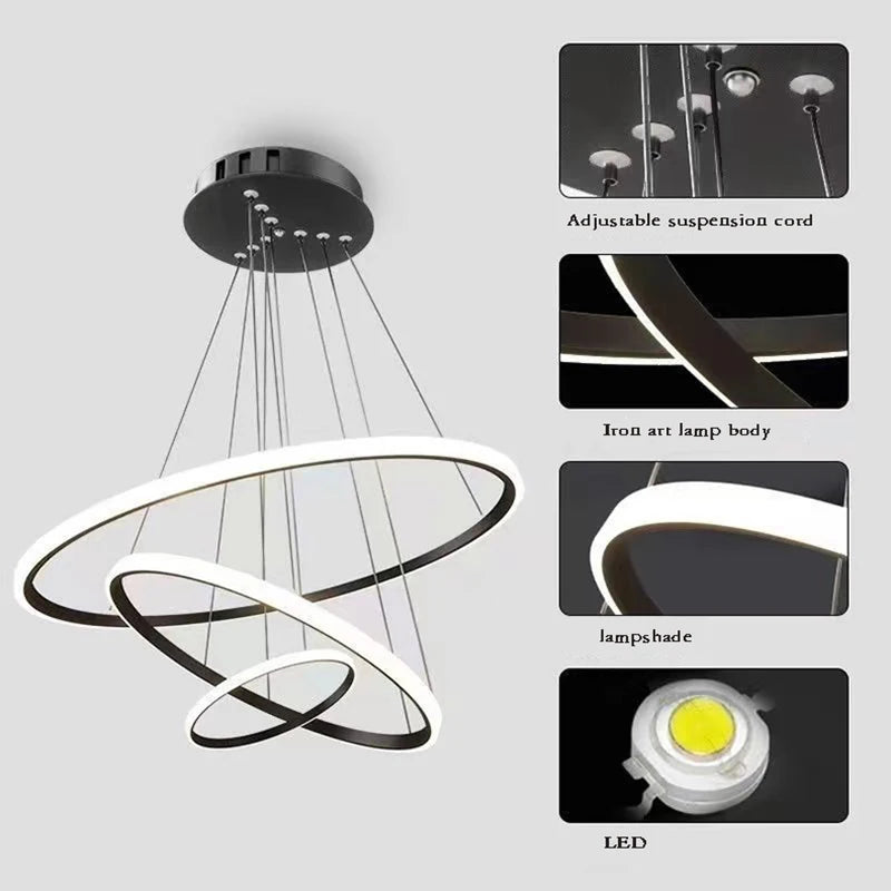 Nordic Simple Circles LED Chandelier 3 Rings Lights for Dining Bar Living Room Pendant Lamp Loft Home Decoration
