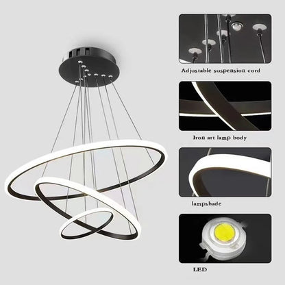 Nordic Simple Circles LED Chandelier 3 Rings Lights for Dining Bar Living Room Pendant Lamp Loft Home Decoration