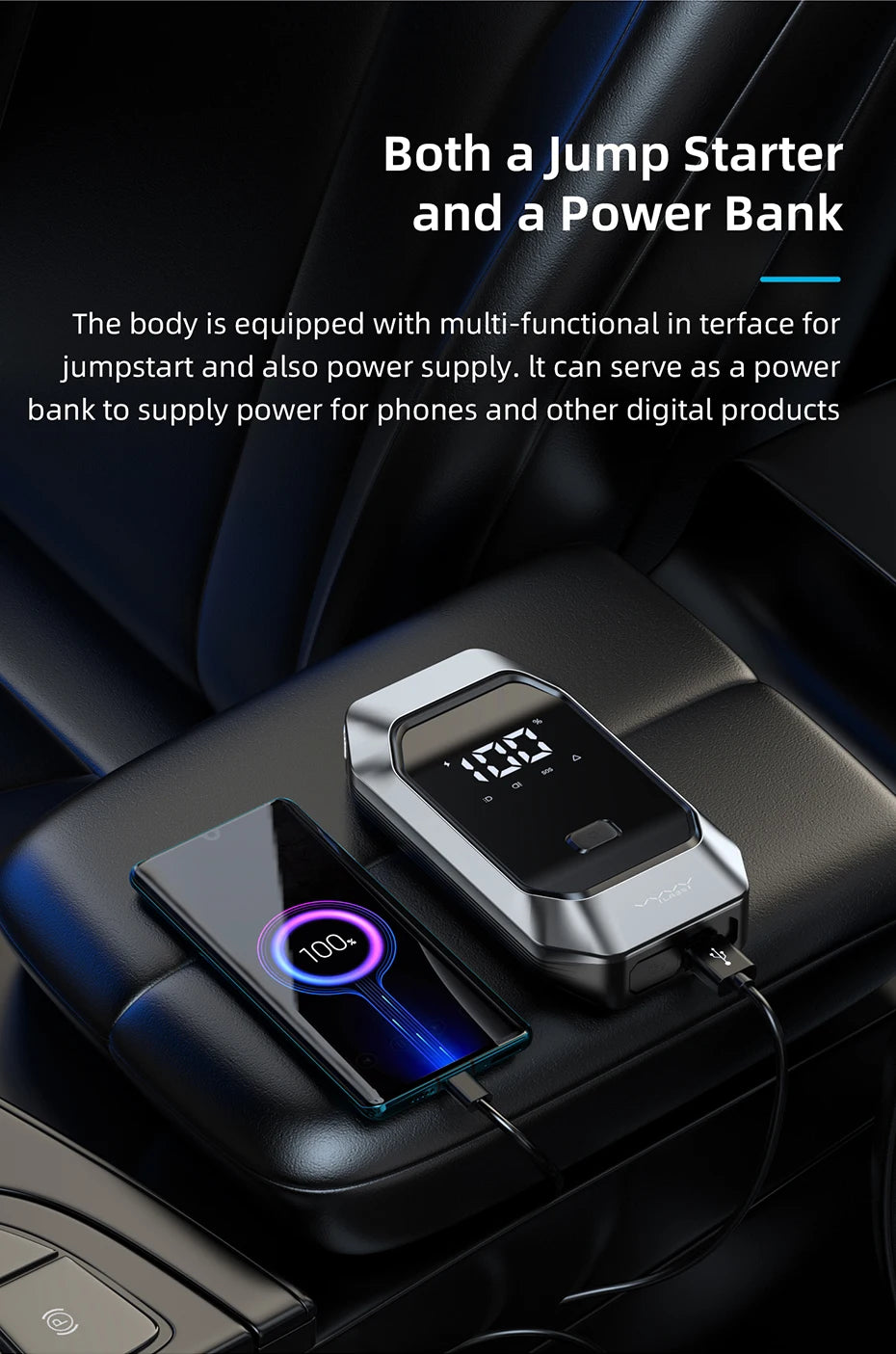 Vyvylabs 1000A Car Jump Starter 12000mAh Portable Battery Starter Emergency 12V Booster Starting Device Power Bank Jump Start