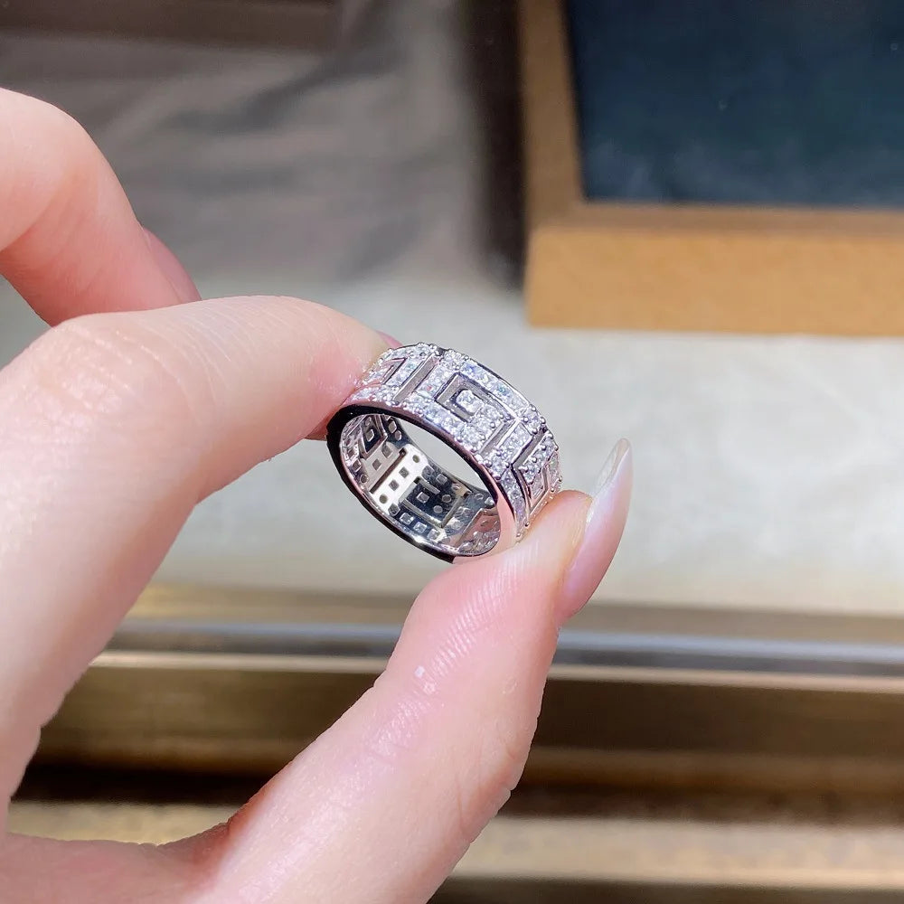 Luxury Solid 18K white gold and platinum PT950 couple ring men and women insMoissanite Diamond Ring full diamond ring