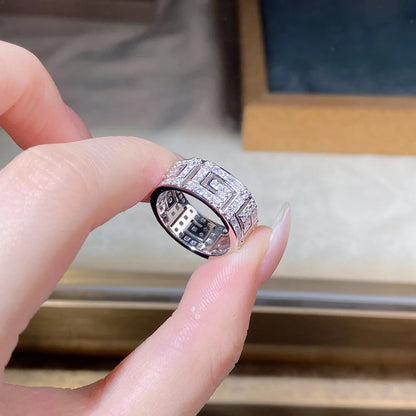 Luxury Solid 18K white gold and platinum PT950 couple ring men and women insMoissanite Diamond Ring full diamond ring