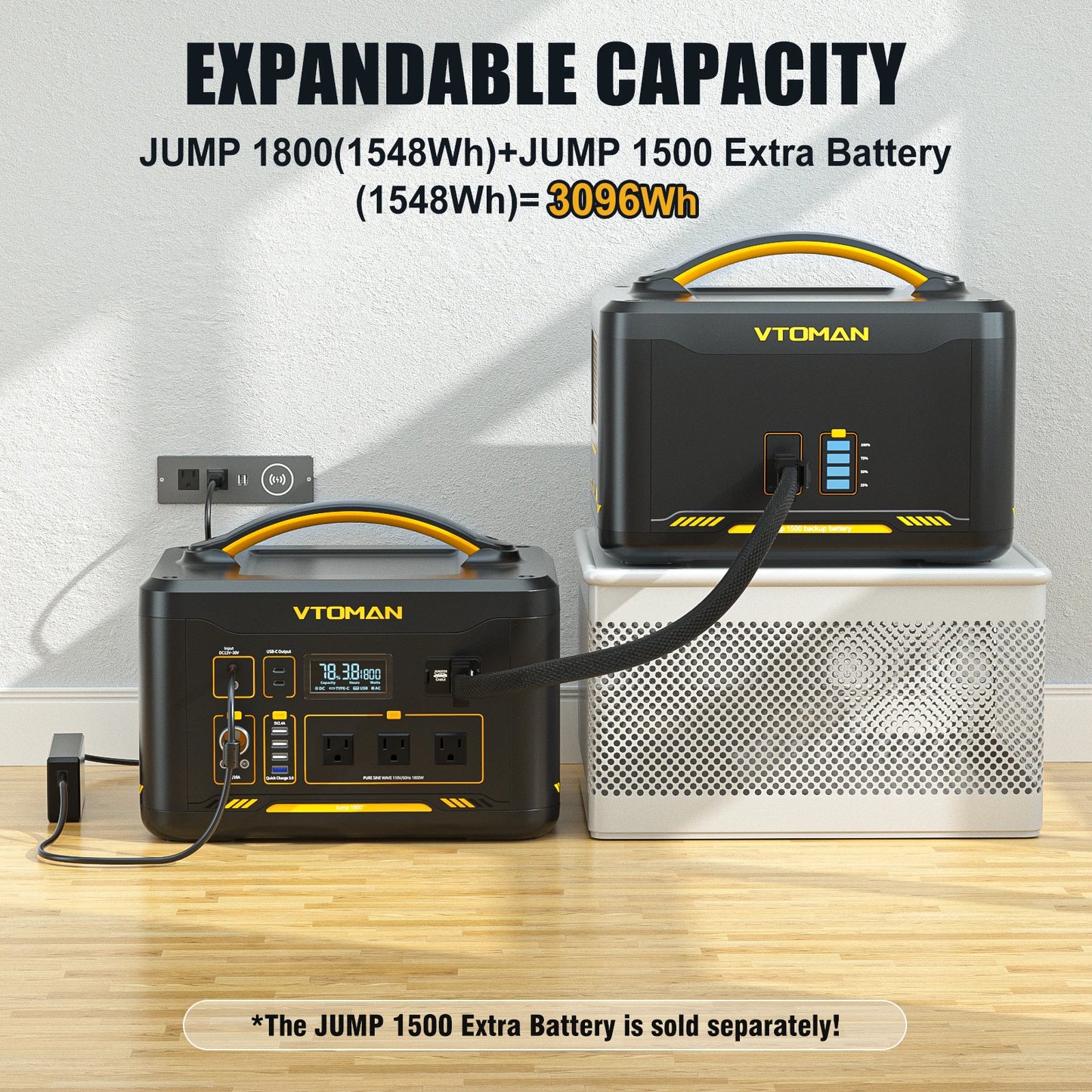 VTOMAN JUMP 1800 Power Station 1548Wh LiFePO4 Battery 1800W Emergency Power Supply for Outdoor Camping Home Energy Power