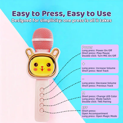 Wireless Karaoke Microphone Bluetooth Speaker LED Light Portable Singing Mic with Voice Changer for Kids Adults Party Outdoor Birthday Gift Car Travel Home KTV Rechargeable Handheld Karaoke Machine Christmas Present Fun Toy C