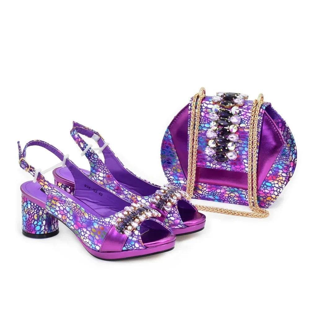 New Arrival Shoe and Bag Set for Party in Women Italian Elegant Woman Heeled Shoes for Wedding Full Rhinestone Wedding Pumps