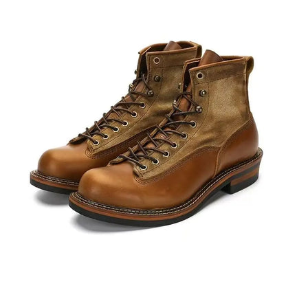 HOT Cowhide Men's Trekking Boot British Ankle Casual Sneakers Trekking Shoes Thick Soled High Top Motorcycle Boots