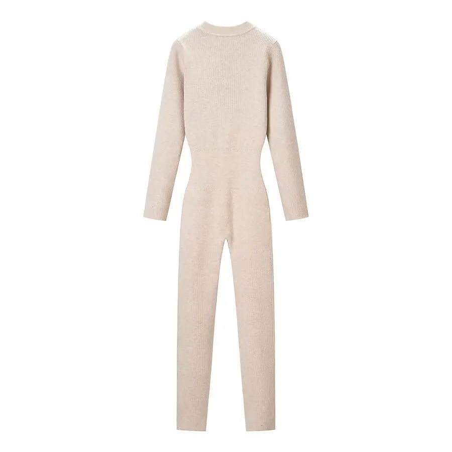 Women's Chic Skateboard One-piece Knitted Elastic Bodycon Bodysuit Lady Sexy Long Sleeve Zipper Inner Skiing Sports Jumpsuits