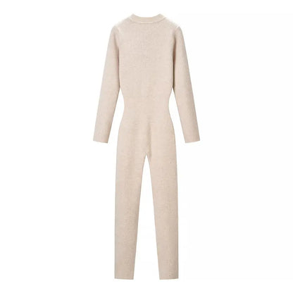 Women's Chic Skateboard One-piece Knitted Elastic Bodycon Bodysuit Lady Sexy Long Sleeve Zipper Inner Skiing Sports Jumpsuits