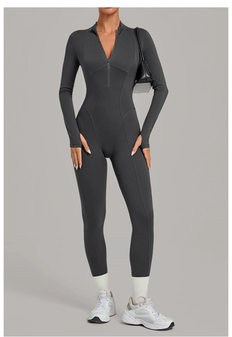 Zipper Jumpsuits for Woman No Padding Sports Overalls for Women Long Sleeve Gym Clothes Woman Activewear 2026 Purple Coffee XL