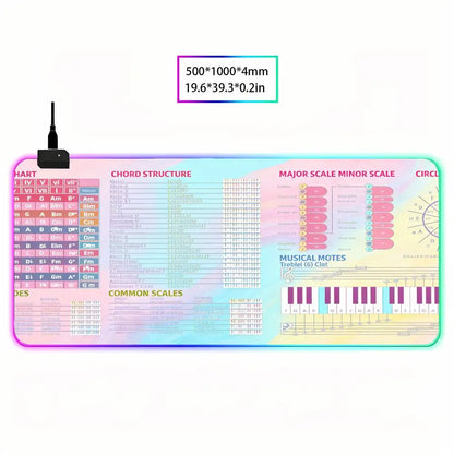 RGB LED Music Theory Mouse Pad Shortcut Keys Mouse Pad Desk Mat Cheat Sheet HYBXAXC  Users Anti Slip Software Engineers Desk Pad