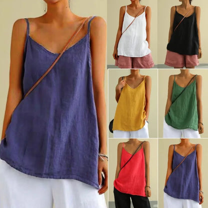 Women's Summer Thin Cotton Linen Style Camisole Fashion Sling Tops Harajuku T-shirt Women Clothing Casual Tank Top Streetwear