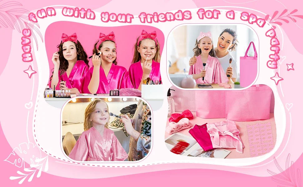 40 Pcs Girls Spa Party Supplies 10 Birthday Squad Princess Robe 10 Tote Bags 10 Headbands 10 Spa Masks for Birthday