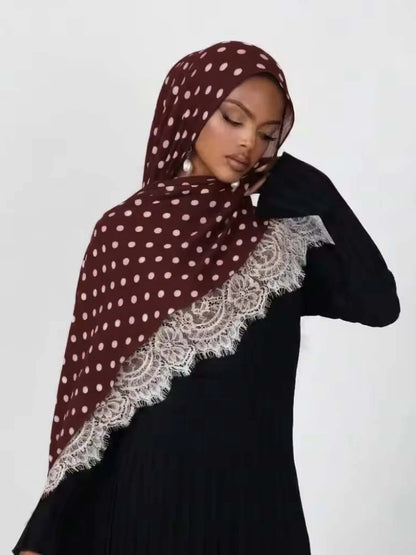New Lace Modal Hijab Double Sided Polka Dot Print Hijabs for Women Muslim Fashion Turban Head Scarf Headwraps for Women Ramadan