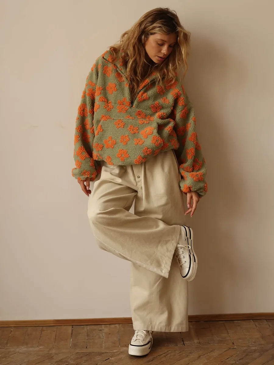 Shake Grain Velvet Flower Hoodie 2025 Autumn And Winter New Fashion Hoodie, Warm Furry Hoodie, Woolen Sweater For Women