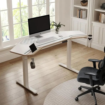 72 Electric Adjustable Height Standing Desk, Wing-Shaped Maple Computer Desk for Large Studios