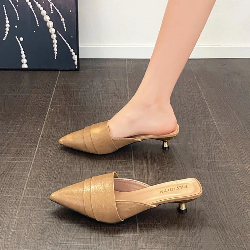 High Heels Pointed Toe Women's Slippers Summer Sandals Woman Shoes 2026 Luxury Brand Mules Shoes Walking Slides Mujer Zapatos