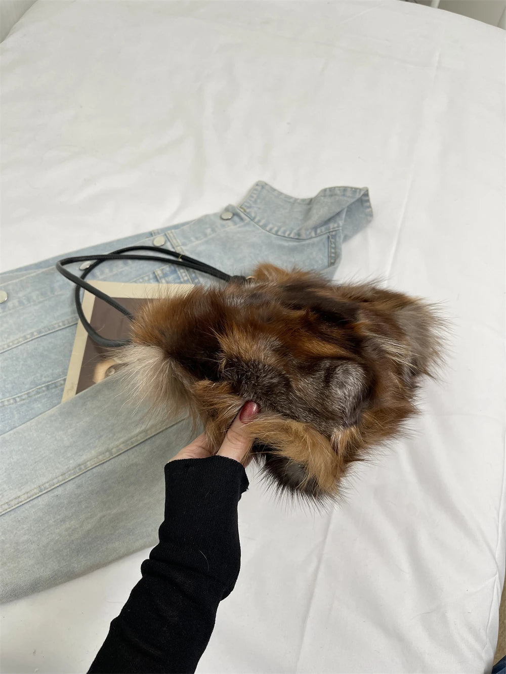 Winter Warm Fox Fur Shoulder Hobo Bags For Women Latest Luxury Designer Purses And Handbags Elegant Evening Bag For Dinner Party